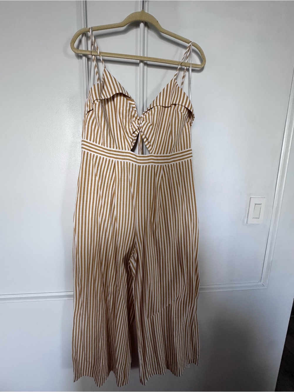 Flying Tomato Tan & White Striped Twist-Front Jumpsuit